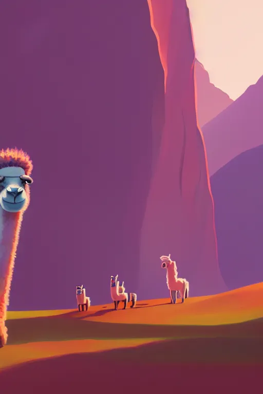 Prompt: The Llama, illustration, painting oil on canvas by James Gilleard octane render trending on artstation, 4k, 8k, HD