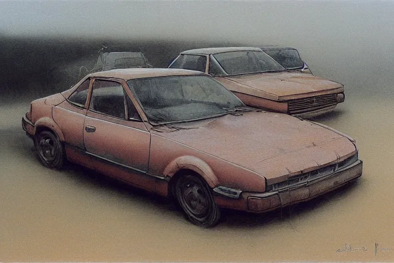 Image similar to parking lot car painted by beksinski