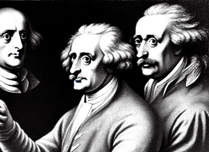 Image similar to selfie of isaac newton and stephen hawkins and albert einstein