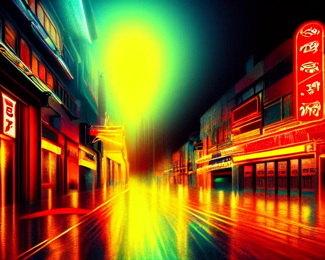 Image similar to a toyko street lit by neon lights painting by j. m. w. turner. cinematic, beautiful lighting, detailed background, 8 k