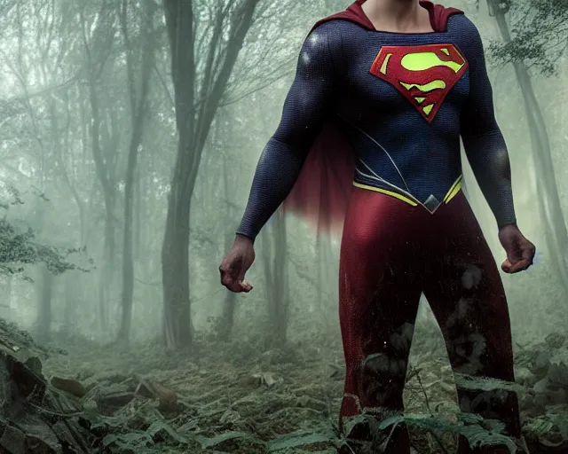 Prompt: 5 5 mm portrait photo of a undead superman in a magical forest. magical atmosphere. art by greg rutkowski and luis royo. highly detailed 8 k. intricate. lifelike. soft light. nikon d 8 5 0.