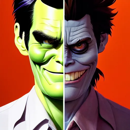 Image similar to jim carrey as the mask, portrait shinkai makoto studio ghibli studio key hideaki anno sakimichan stanley artgerm lau rossdraws james jean marc simonetti elegant highly detailed digital painting artstation pixiv