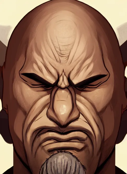 Image similar to centered!! macro head portrait of medieval sneezing king dwayne johnson, artstation, detailed cartoon, elegant, digital painting, concept art, smooth, sharp focus, illustration, ghibli, makoto shinkai, don bluth, fujita goro, jean giraud, akihiko yoshida, tom whalen 8 k