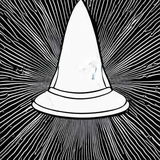 Image similar to mage pointy hat, tip on fire vector art, logo, minimalistic, black and white, clear lines, white background, no watermarks