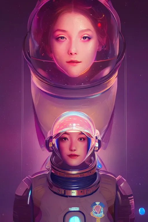 Image similar to portrait armored astronaut girl, control spaceship at commander room, ssci-fi, neon light and galaxy light effect, fantasy, intricate and very very beautiful and elegant, highly detailed, digital painting, artstation, concept art, smooth and sharp focus, illustration, art by tian zi and WLOP and alphonse mucha