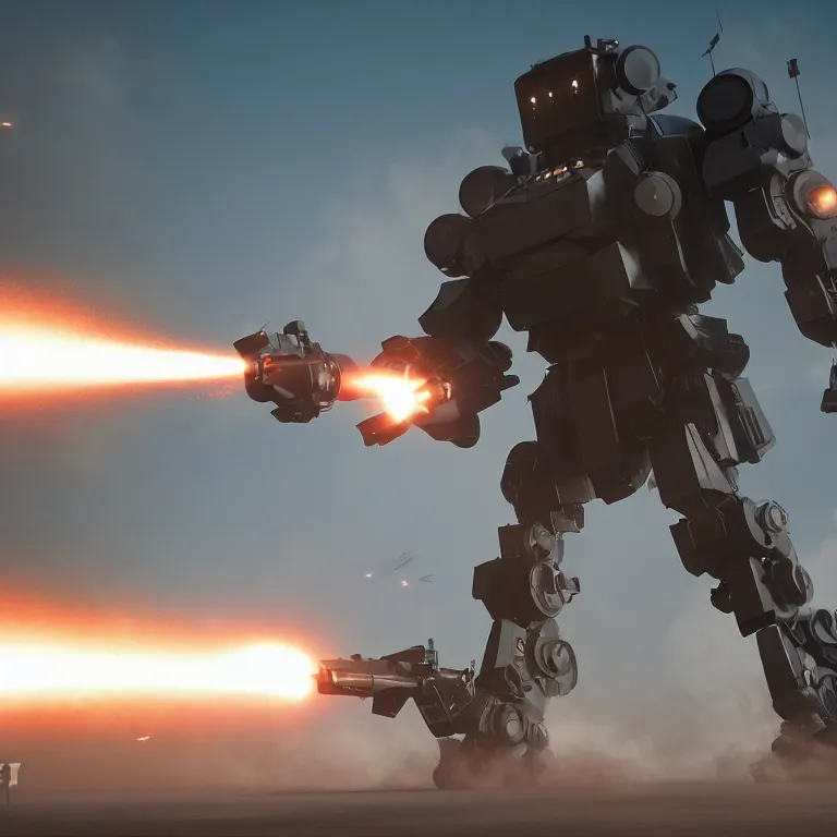 Image similar to Giant police mech fires rockets at helicopter,cinematic lighting, highly detailed, 4k octane render