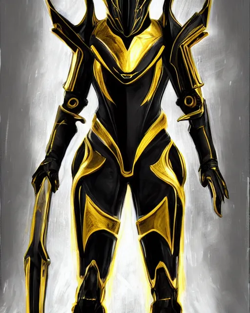 Image similar to black and gold warframe armor cinematic detailed photorealistic digital artwork digital painting