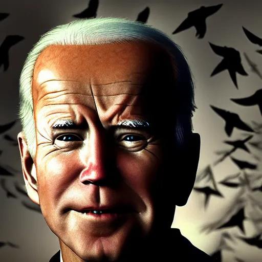 Image similar to closeup portrait biden in dante's inferno painting, crows, crosses, dark beauty, rotten gold, perfect faces, extremely detailed, cinema 4 d, unreal engine.