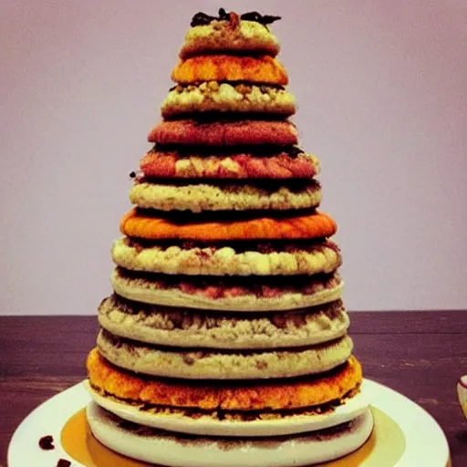 Image similar to “ a tower of desserts as high as the moon ”