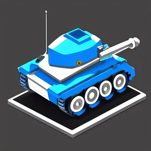 Image similar to chubby cute mobile game tank, 1 0 0 mm, 3 d render, isometric, diorama, blue background,