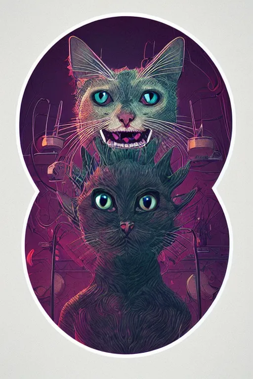 Image similar to demon cat. art by mike winkelmann, sticker, illustration, highly detailed,