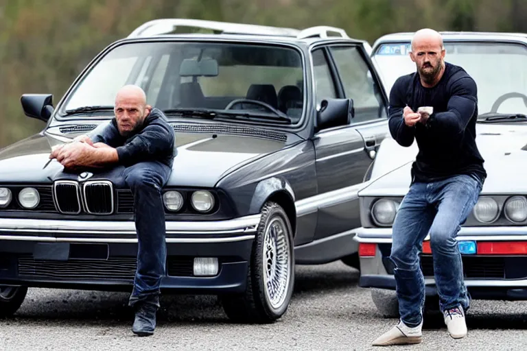 Image similar to Angry Jason Statham picks up BMW e30