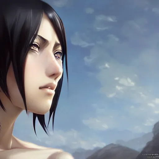 Image similar to mikasa ackerman, bokeh, beautiful face!!!!, 2 7 years old, cg animation, lifelike, animated, realistic, character select portrait, by artgerm, greg rutkowski, alphonse mucha, 3 d