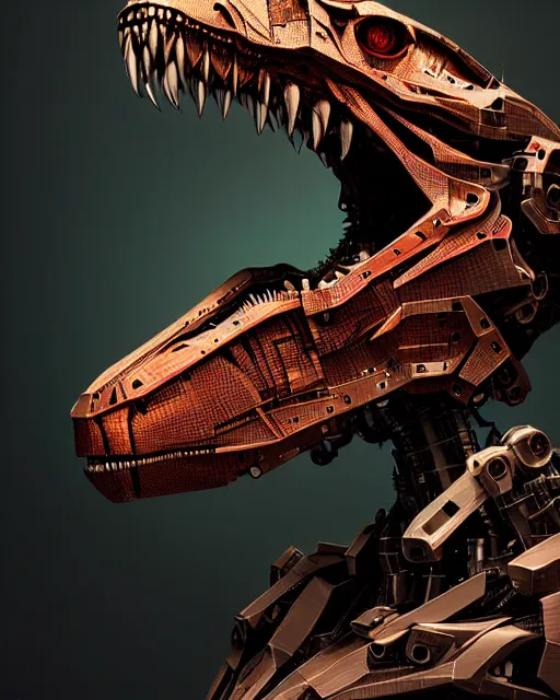 Prompt: mecha male t rex portrait, cyborg, intricate mechanical body, robot eyes, hyper realistic 3 d render by ilya kuvshinov, peter mohrbacher, greg rutkowski, ryohei hase, dramatic lighting, intricate, highly detailed, sharp focus, luminous, unreal engine, blender, artstation, masterpiece, ray tracing