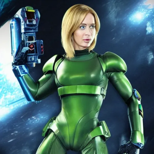 Image similar to Emily blunt as samus in Metroid