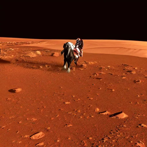 Prompt: photo of a astronaut riding a horse on Mars, 4K,