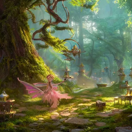 Prompt: a DND fairy forest, made by Stanley Artgerm Lau, WLOP, Rossdraws, ArtStation, CGSociety, concept art, cgsociety, octane render, trending on artstation, artstationHD, artstationHQ, unreal engine, 4k, 8k,