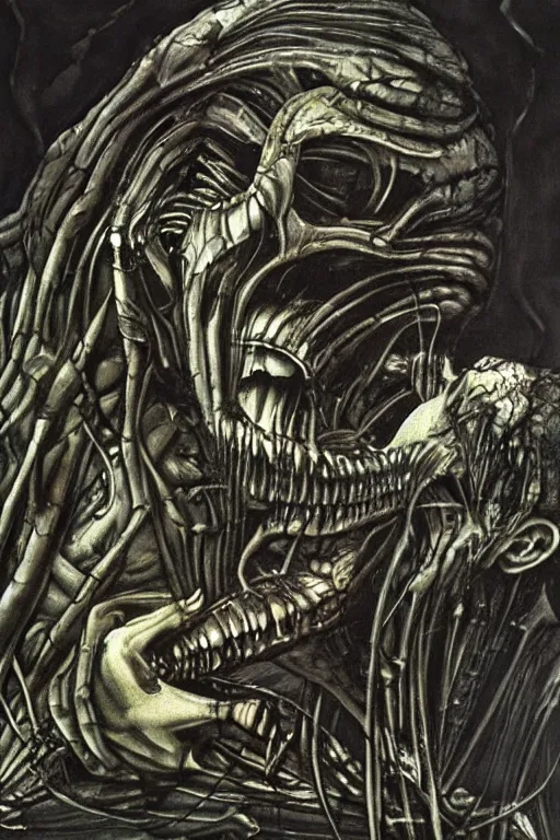 Prompt: saturn devouring his son in the syle of giger, giger, extremely detailed