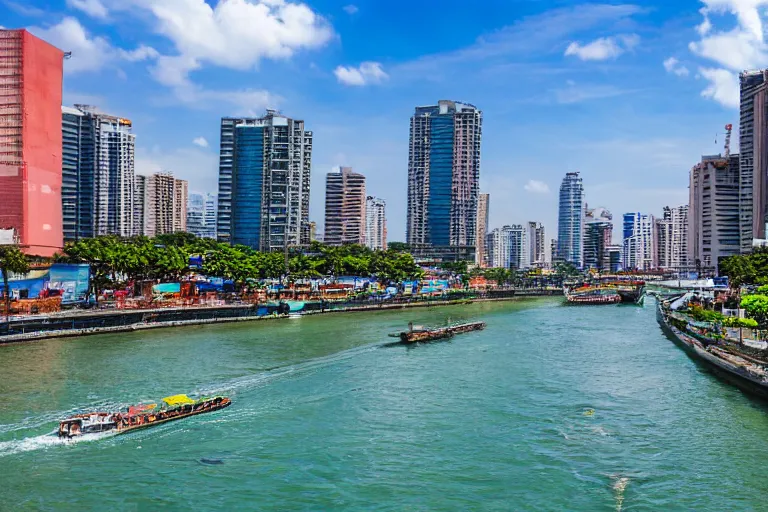 Prompt: photo of a very clean pasig river in the philippines with crystal clear blue water, high definition, tourism media