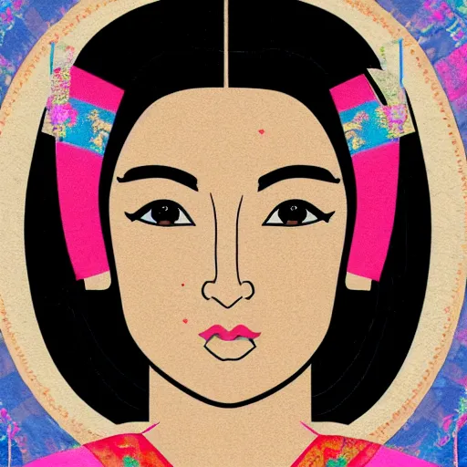 Image similar to portrait of asian looking girl in iconography style