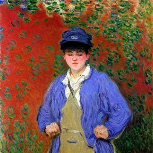 Prompt: portrait of a young butch female mechanic by claude monet