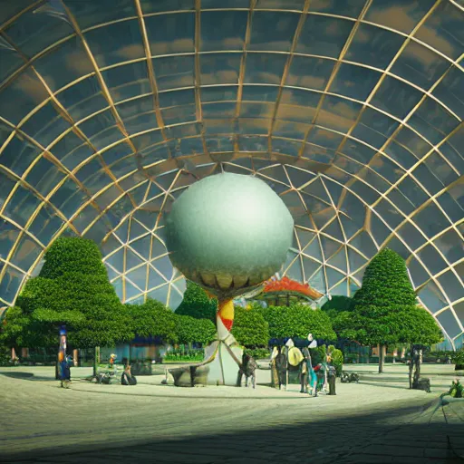 Image similar to expo 6 7 pavillion, solarpunk, studio ghibli, jean - baptiste monge, octane render, 4 k, symmetry