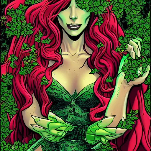 Prompt: the second coming of poison ivy, by dan mumford and ross tran, cosmic, heavenly, god rays, intricate detail, cinematic, 8 k, cel shaded, unreal engine, featured on artstation, pixiv