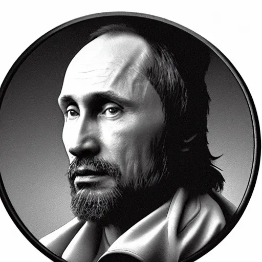 Image similar to vision of ezekiel with vladimir putin, macro head portrait centered