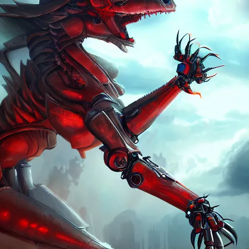 Image similar to cinematic shot of a large beautiful anthropomorphic female robotic dragon standing in an elegant pose, sharp claws, two arms and legs, high quality HD digital art, artstation, deviantart, furaffinity