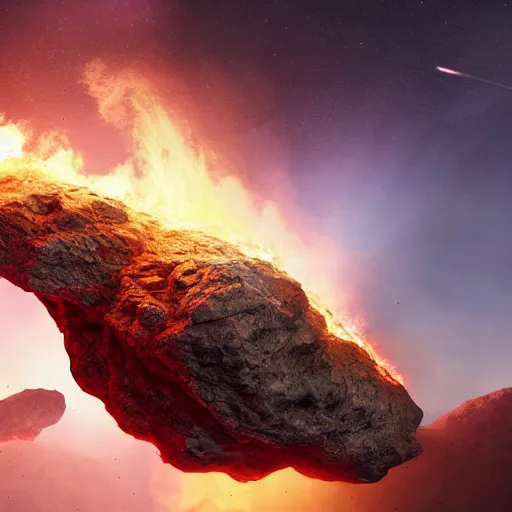 Image similar to Digital art of a meteorite containing an insect hive burning up in the atmosphere, by Jessica Rossier and Wayne Barlowe 4k prehistoric geology space hubble start nebula