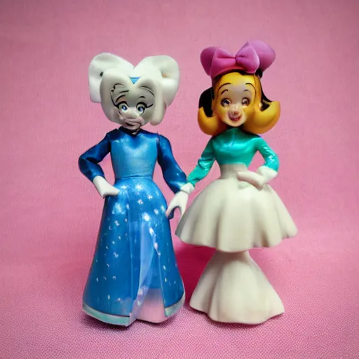 Image similar to product photograph of cute vintage disney figurines, popular, collectible, toys figures, cute, kawaii, toys, white background,