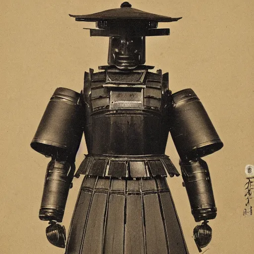 Image similar to portrait of a samurai robot ( c. 1 8 8 0 - c. 1 8 9 2 ) drawing in high resolution by otto eerelman