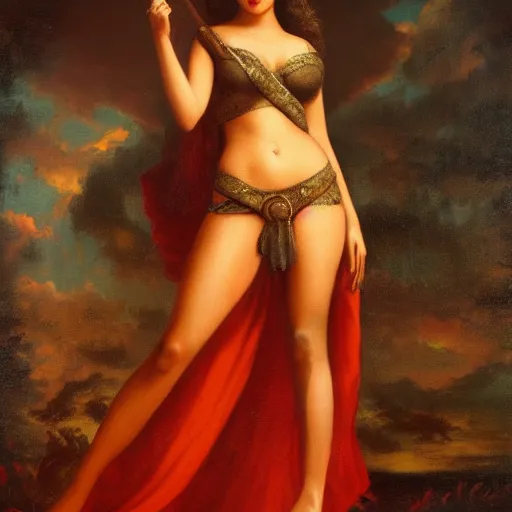 Image similar to Kiara Advani Aphrodite. history painting, dusk, implacable, artstation, oil on canvas, by Albert Aublet, Private Collection