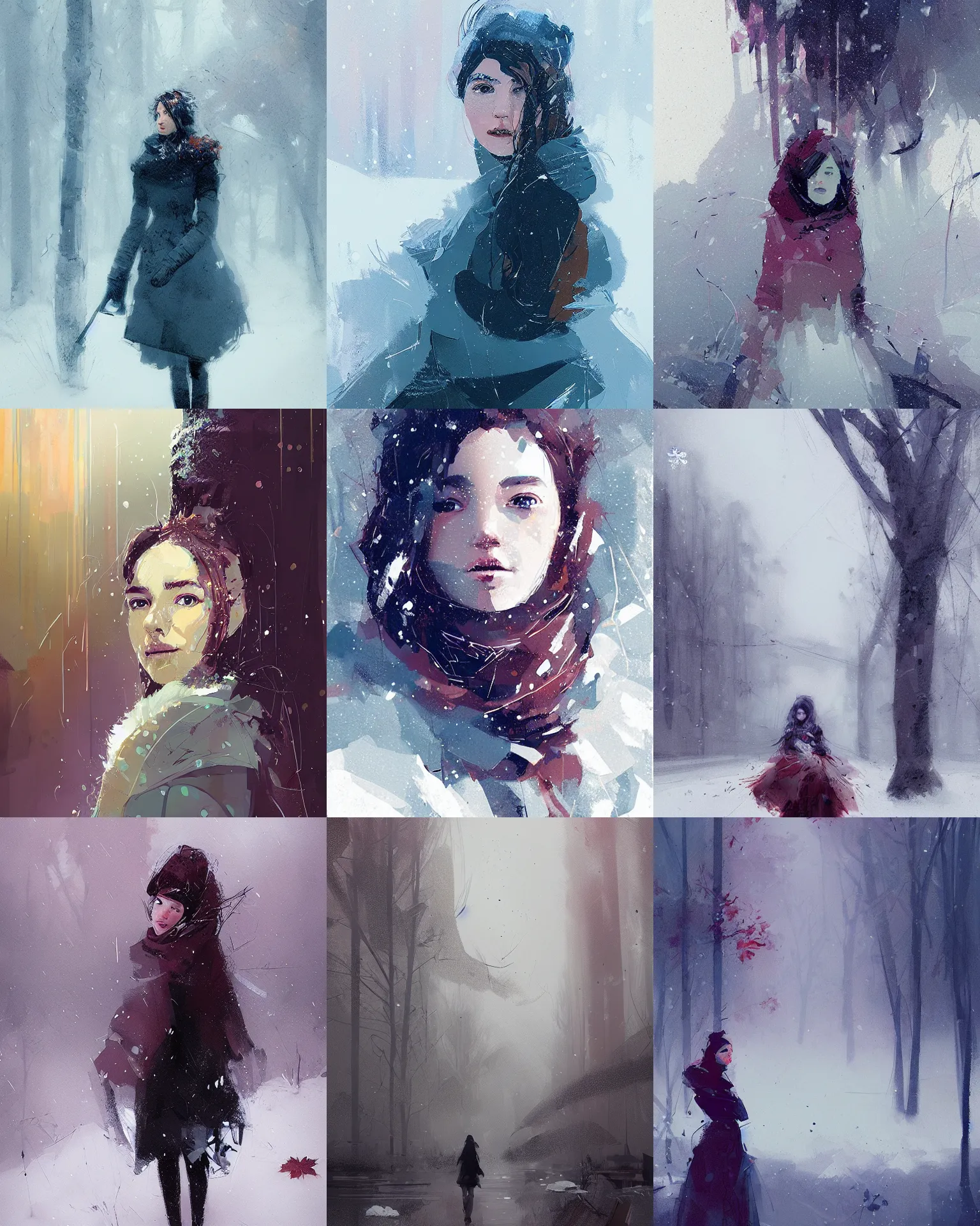 Prompt: portrait of an autumn princess in a blizzard, by gabriel hardman, ismail inceoglu