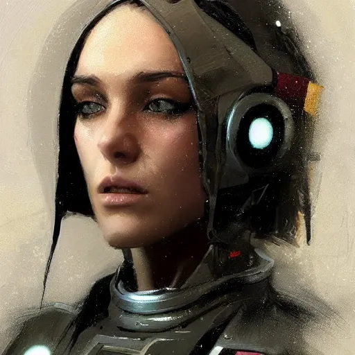 Image similar to Portrait of a woman by Greg Rutkowski, she is about 20 years old, round face, mixture turkish and russian, dark blonde hair with two strands around her face, attractive, sad and melancholy gaze, she is wearing a futuristic tactical space suit, highly detailed portrait, scifi, digital painting, artstation, concept art, smooth, sharp foccus ilustration, Artstation HQ.