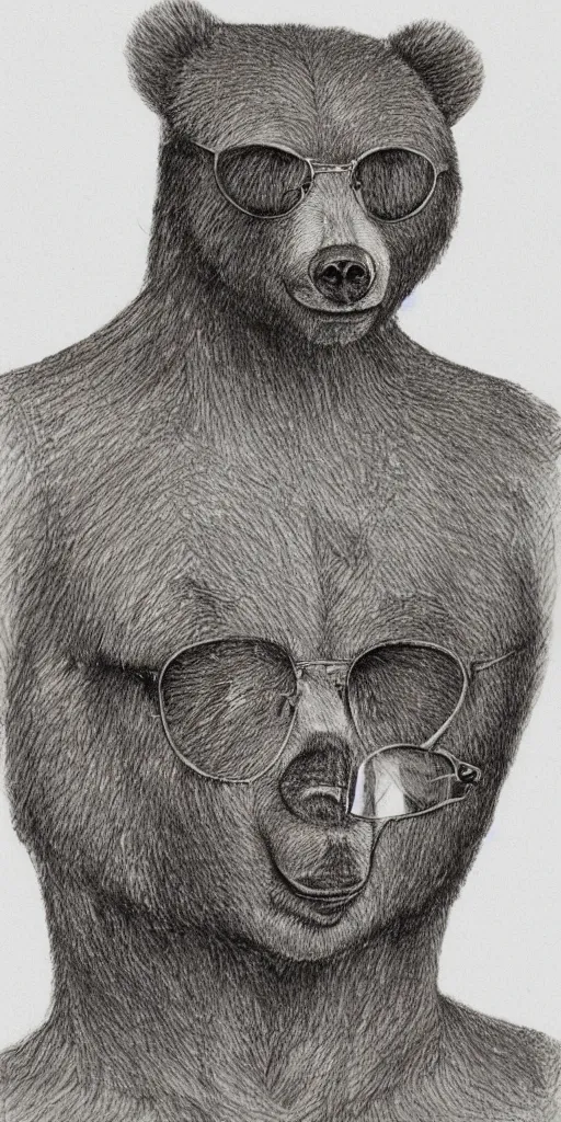 Image similar to a detailed portrait of a humanoid bear man wearing aviators