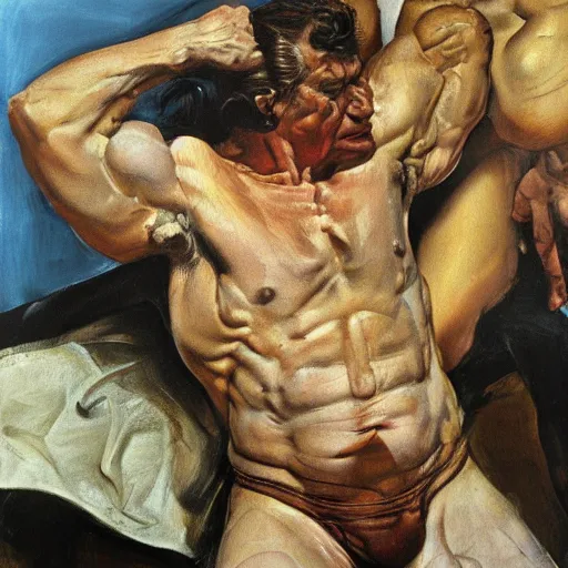 Image similar to high quality high detail painting by lucian freud and frank frazetta, hd, powerful man