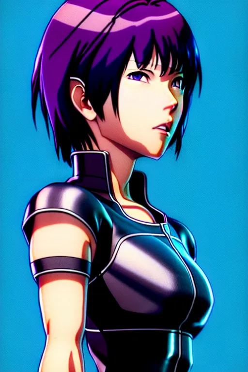 Image similar to a fullbody portrait of motoko kusanagi the major ghost in the shell : : stand alone complex, under repairs, maintenance : : by ilya kuvshinov, rossdraws, artgerm, sola digital arts, anti aliasing, raytracing : :