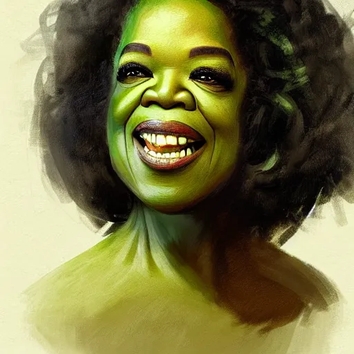 Image similar to a dish of oprah winfreys face fused with okra veg with green stalky ( ( green oprah winfrey's face ) ), oprah okra winfrey sentient veg, by greg rutkowski