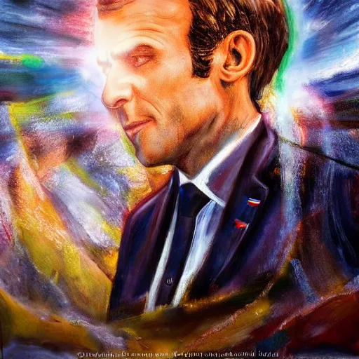 Prompt: Emmanuel Macron save the world, realistic, detailed, cinematic light, art by catholic saints