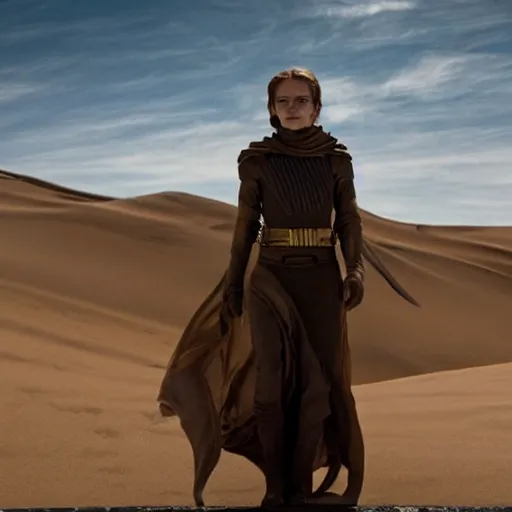 Image similar to Movie Still of Emma Watson in Dune (2021), cinematic