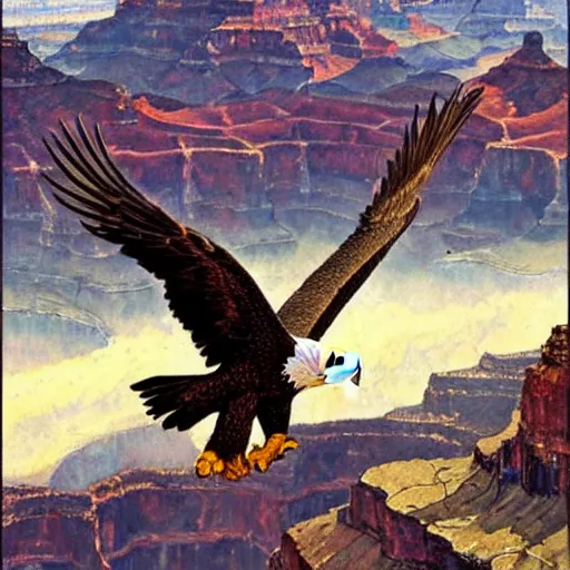 Prompt: eagle flying over the grand canyon in the style of norman rockwell