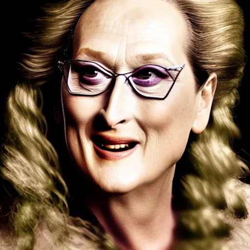 Prompt: meryl streep and shrek hybrid, realistic photography, high detail