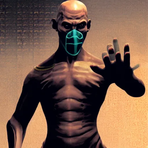 Prompt: Baraka from mortal kombat dressed as obama, in a fighting pose