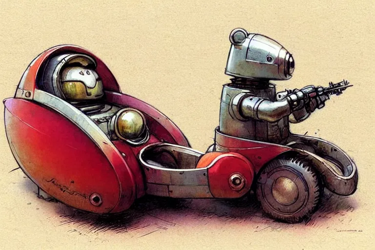 Image similar to explorer ( ( ( ( ( 1 9 5 0 s retro future robot android fat mouse wagon. muted colors. ) ) ) ) ) by jean baptiste monge!!!!!!!!!!!!!!!!!!!!!!!!! chrome red