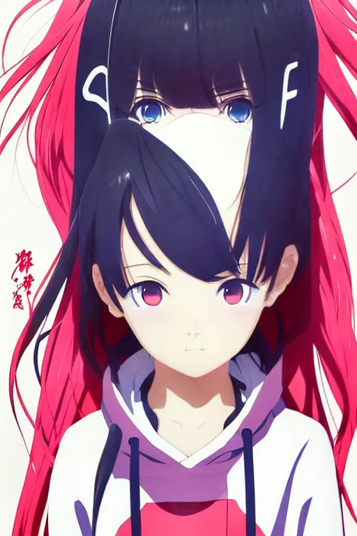 Prompt: anime poster shikishi album cover still portrait, cute female character with wearing hoodies and crossroad wallpaper, cute face by ilya kuvshinov yoshinari yoh makoto shinkai katsura masakazu kyoani, dynamic perspective pose super detailed facial features eyebrowless symmetry, gapmoe yandere grimdark, crisp and sharp cel shade ambient light