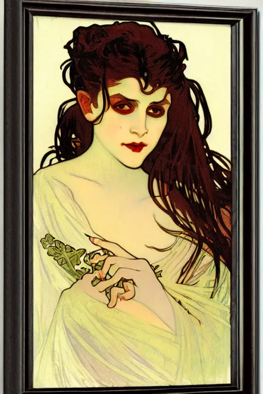 Image similar to vampire princess portrait painted by alphonse mucha