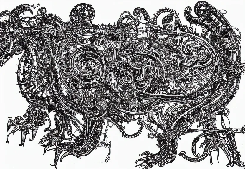 Image similar to schematic blueprint of many highly detailed ornate filigreed convoluted ornamented elaborate cybernetic rats, art by da vinci