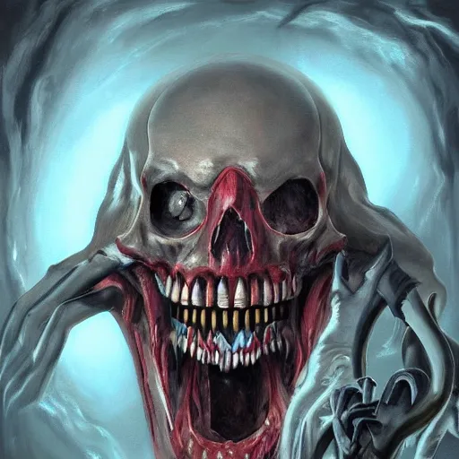 Prompt: a painting of a horrifying 🦷☠👹, an ultrafine detailed painting, by mark brooks, centered full body, featured on deviantart, fantasy art, detailed painting, deviantart, anime