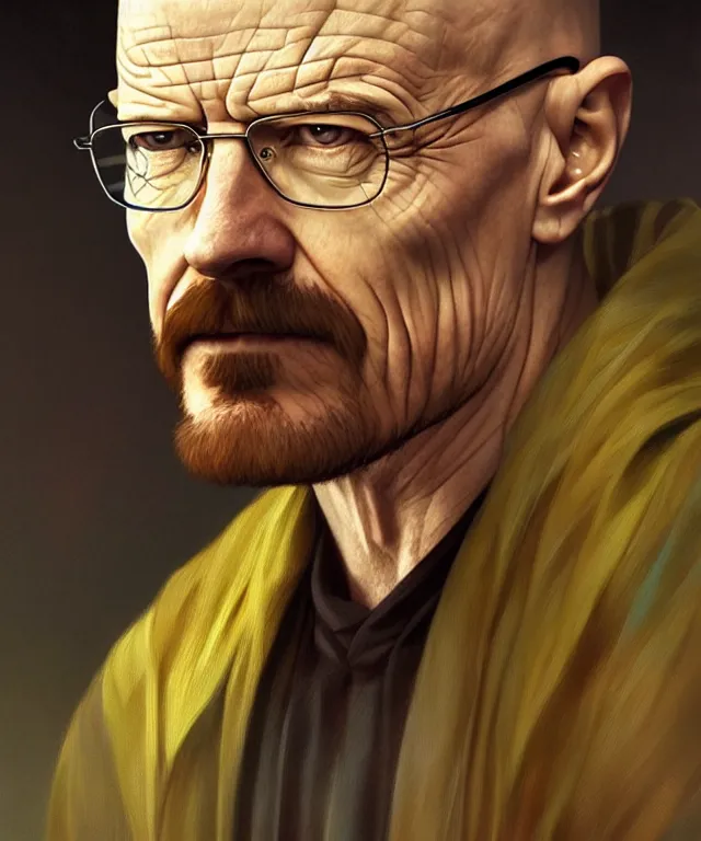 Image similar to Walter White as a nature prophet, sci-fi, amber eyes, face, long hair, fantasy, intricate, elegant, highly detailed, digital painting, artstation, concept art, smooth, sharp focus, illustration, art by artgerm and greg rutkowski and alphonse mucha